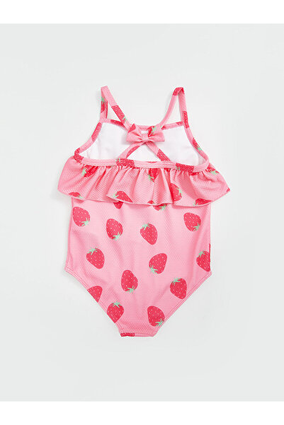 LC Waikiki Crew Neck Strawberry Printed Girl's Swimsuit