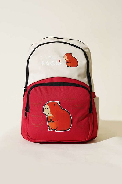 7K Red Capybara Primary School Junior High School and Daily Use Convenient Waterproof Backpack