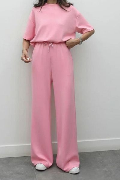 Mogi Butik Women's Modal Fabric Short Sleeve Tracksuit Set 3081