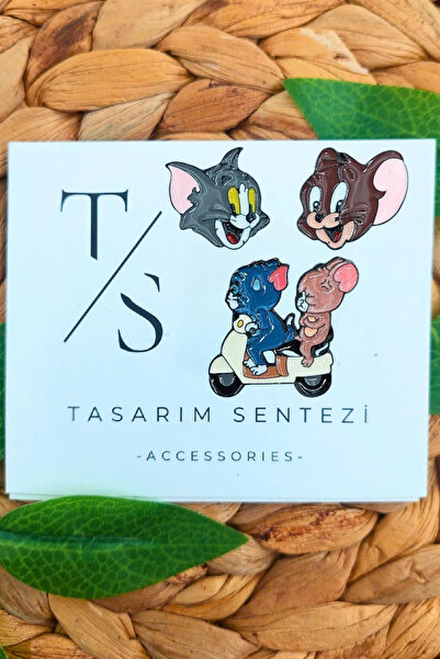 Tasarım Sentezi Rozet Metal Broş 3'lü Tom Ve Jerry Kedi Fare Çizgi Film Yaka ...