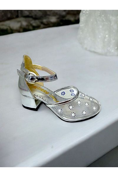 pediashoes Girl's Transparent Silver Color Little Heels Evening Shoes