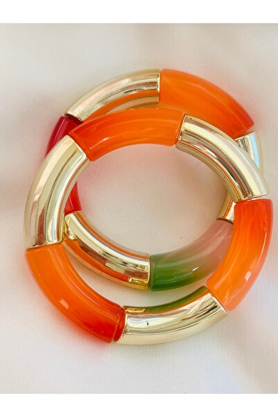 COCOSH TAKI سوار برتقالي متعدد الألوان مع تفاصيل ذهبية