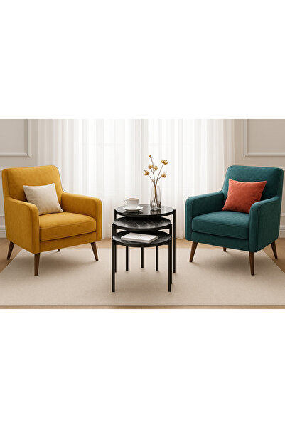 Alina Dizayn Afra 3 Lü Zigon Sehpa Metal Ayaklı Sehpa Servis Sehpası Siyah Me...