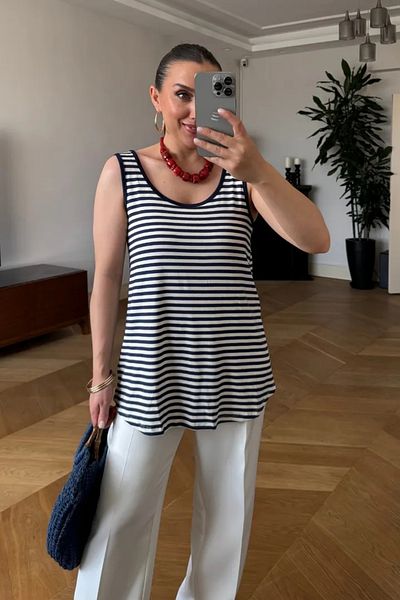 Tuba Butik Striped Basic U Neck Women's Tank Top