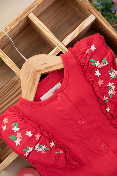 VEGAMOD Summer Baby Girl Flower Printed Shoulder Ruffle Zero Sleeve 6-9-12-18-24 Months Set