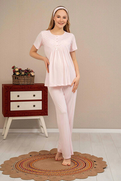 KARAKAŞ Ba-Ha 4504 Maternity Pajamas Set with Lace Dressing Gown