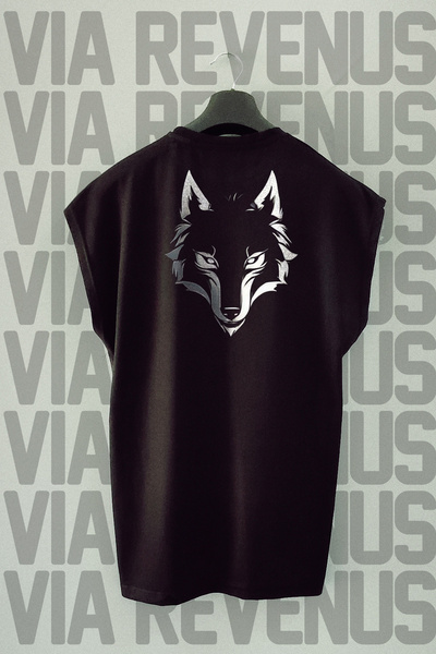 Vordevia Tricou sport cu mânecă zero cu imprimeu pe spate Wolf