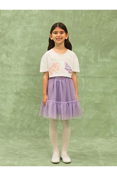LC Waikiki Tricou alb pentru fete cu mânecă scurtă brodat cu paiete
