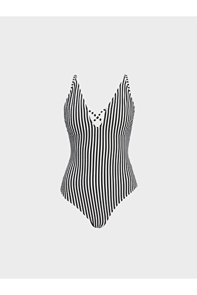 LC Waikiki Özmarka New Season V-Neck Striped Women's Swimsuit