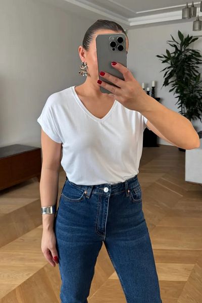 Tuba Butik V-Neck Basic Women's T-Shirt