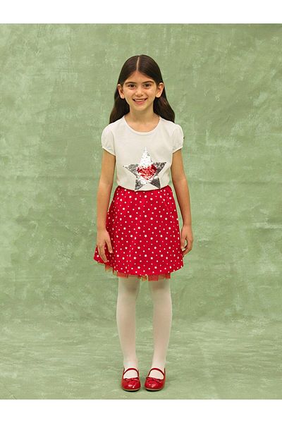 LC Waikiki Tricou alb pentru fete, cu mânecă scurtă, cu paiete, cu decolteu, reversibil