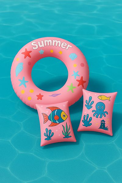 Avantaj Kapıda Children's Sea-Pool Set 2-Piece Pink Bagel + Arm Sleeve |   3-6 Years Old 25kg Carrying Capacity |   Advantage at the Door