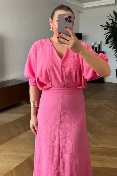 Tuba Butik V-Neck Short Sleeve Long Dress
