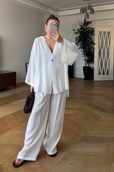 Tuba Butik Modal Overzise Shirt Pants Women's Set