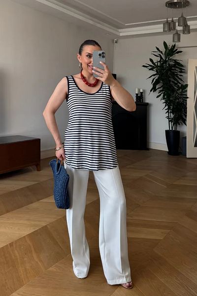 Tuba Butik Striped Basic U Neck Women's Tank Top
