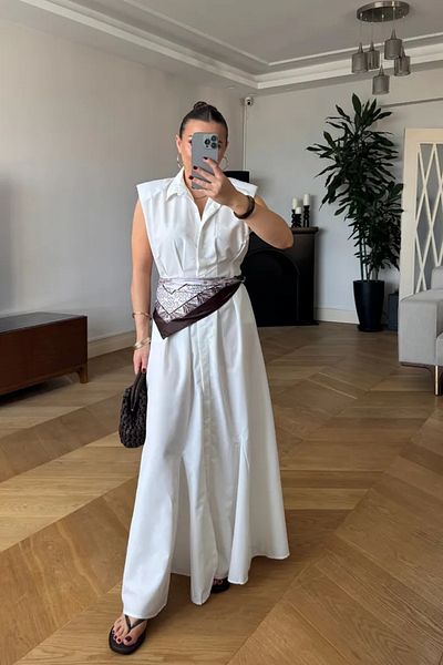 Tuba Butik Zero Sleeve Long Polin Dress