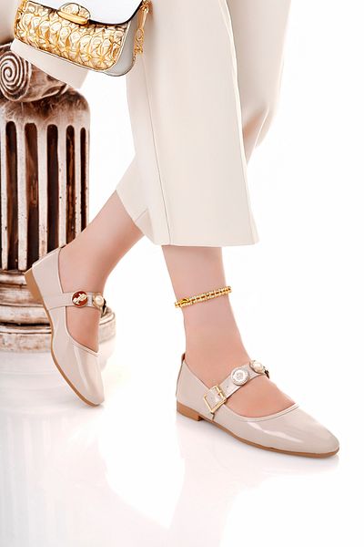 Firibu Women's Ballerinas Black Strappy Belted Lightweight Comfortable Stylish Business Office Daily Shoes Stone Buckle