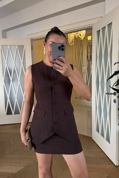 Tuba Butik Linen Mini Skirt