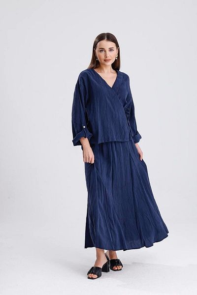Ranasubaşı Double Breasted Blouse and Long Skirt Set Navy Blue