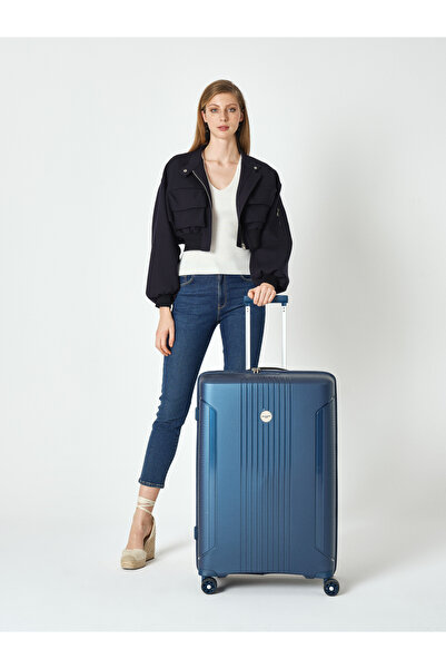 Pierre Cardin 7060 Büyük Boy Ultra Light Hafif Lüks Polipropilen Kırılmaz Tekerlekli Valiz LACİVERT