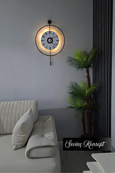 SEVİNÇ KONSEPT LED'li SİYAH İzmir Kristal 24 Tiktok (BÜYÜK BOY 50 X 75 Cm), Modern Dekoratif Metal Duvar Saati