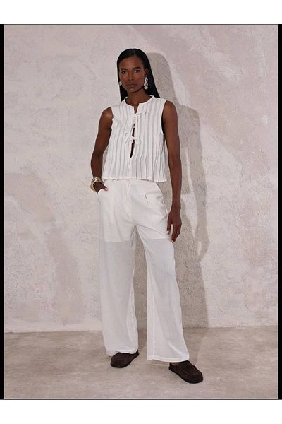 Sachistanbul Linen Lace Blouse Pants Set