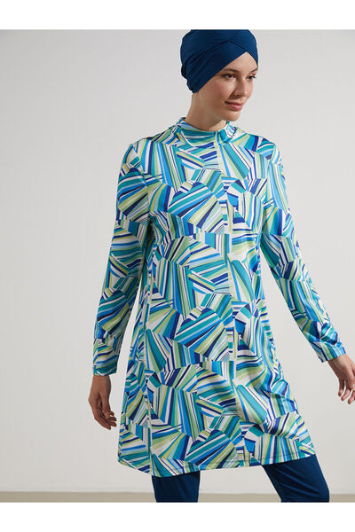 LC Waikiki Peak New Season Stand Collar Patterned Women's Hijab Swimsuit Set