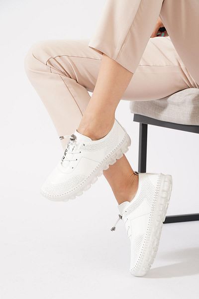 Moda Pie Ase Sole Strut Laser Women's Genuine Leather Shoes White Skin