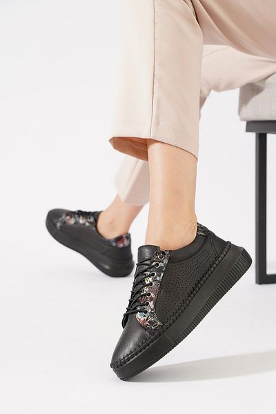 Moda Pie Orpedas Yan Zimbalı Genuine Leather Women's Shoes Black Skin