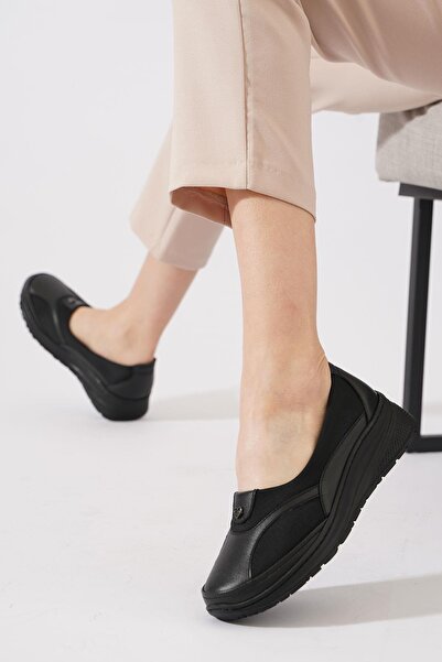 Moda Pie Pantofi de damă din piele naturală Loryen Side Stretch piele neagră