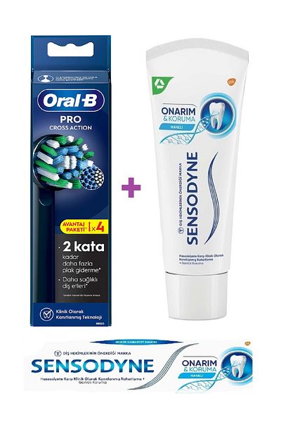 Sensodyne Repair & Protection Mint Toothpaste 75ml + Pro Cross Action X-Filament 4 Pack Black Toothbrush