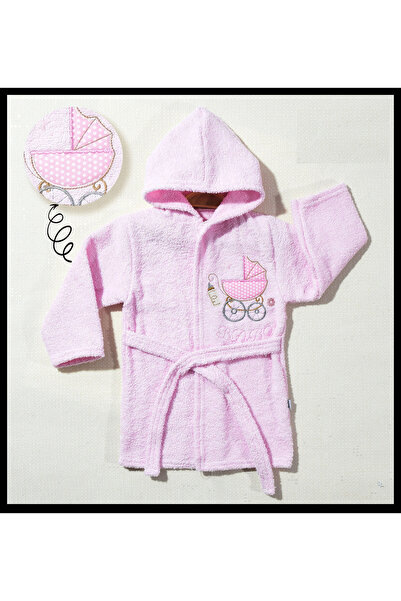 ABC BABY Kapşonlu Kız-Erkek Bebek Bornozu Pamuklu-Araba Nakışlı