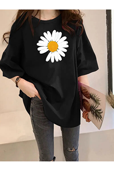 FUFLUNS تي شيرت كبير الحجم مطبوع عليه زهرة الأقحوان