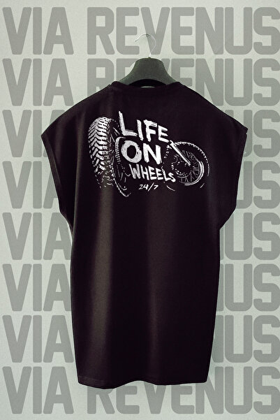 Vordevia Tricou sport cu mâneci zero cu imprimeu pe spate Life On Wheels / Biker