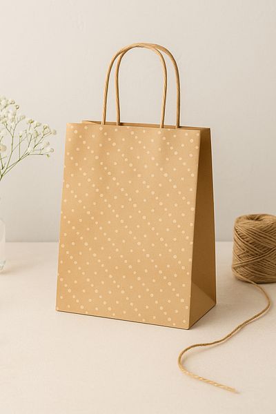 HDF PAZARLAMA 25 Pieces Dot Patterned 15*8*20 Kraft Bag