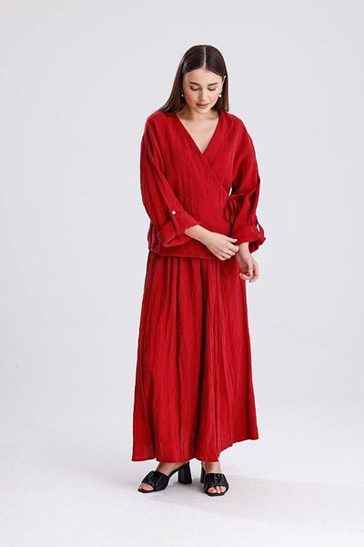 Ranasubaşı Double Breasted Blouse and Long Skirt Set Red