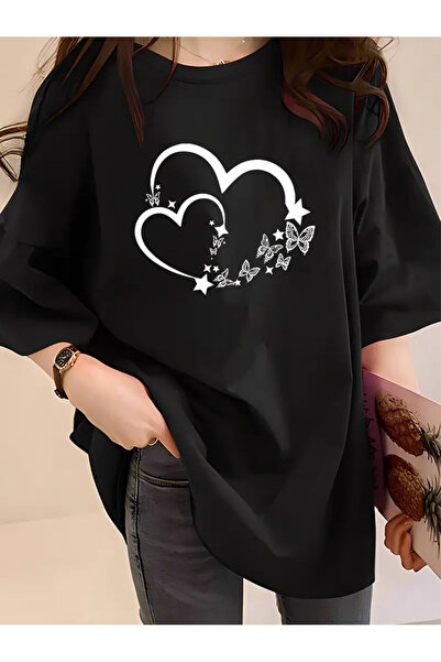 FUFLUNS TRICOU OVERSIZE CU IMPRIMEU DE INIMĂ FLUTURE