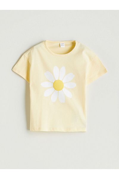 LC Waikiki Crew Neck Floral Combed Cotton Girls' T-Shirt