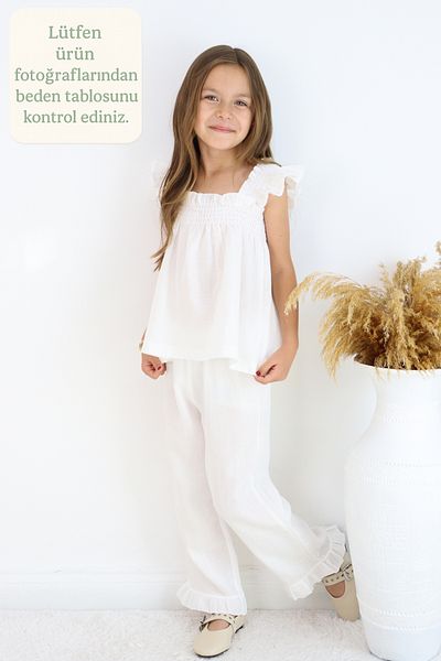 FESSHERA KİDS 🌸 Ruffle Detailed 100% Cotton Muslin Girl's Set – 2 Pieces Comfortable and Stylish Design 🌸
