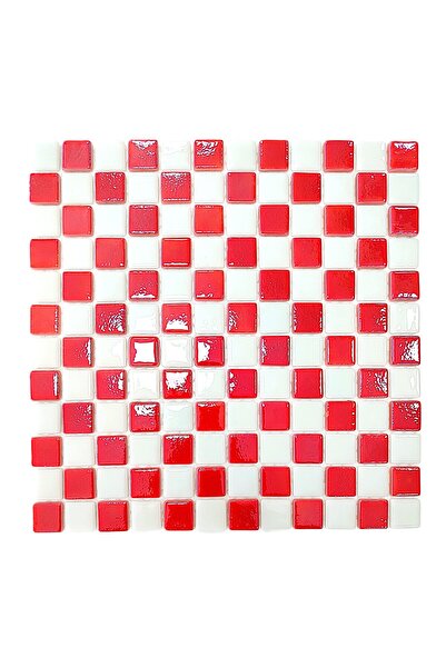 MozaiKristaL Tüm yüzeyler için 25x25mm. Kırmızı-Beyaz 31,5x31,5cm. Cam Mozaik...