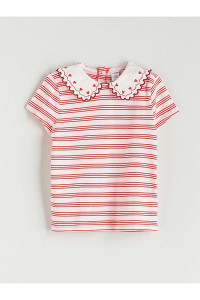 LC Waikiki Baby Collar Striped Girl's T-Shirt and Shorts 2-Piece Set