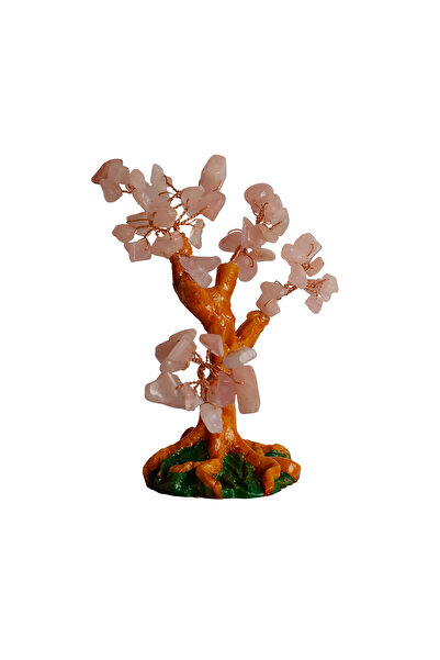 taru pasaj Pembe Kuvars Doğal Taşlı Hayat Ağacı Biblo - 16x14 cm El Yapımı En...