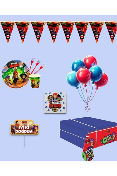 Evabrite مجموعة حفلات أعياد الميلاد لـ 8 أشخاص من Brawl Stars - زينة حفلات Brawl Stars Concept