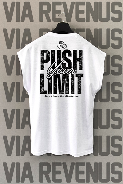 Vordevia Tricou sport cu mâneci zero cu decolteu cu imprimeu pe spate Push Yo...