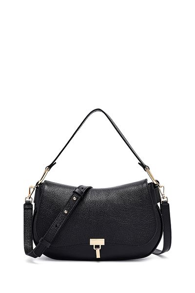 Derimod Women's Black Long Strap Leather Shoulder Bag 25Sbd2352Ft