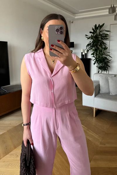 Tuba Butik Linen Vest Pants Women's Set