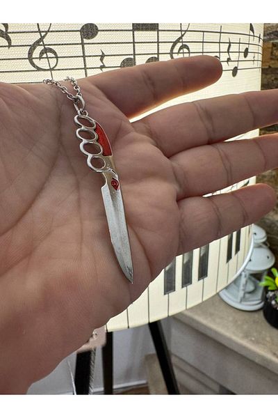 Herşey Nota Chrome Red Knife Figured Necklace with 60 cm Chain |   War Themed Unisex Jewelry