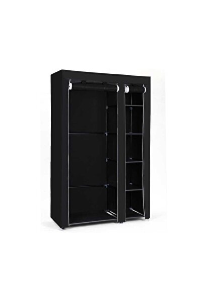 ASTERA Kumaş Gardırop Katlanır - Elbise Çubuklu, Portatif, 110x175x45 cm, Siyah