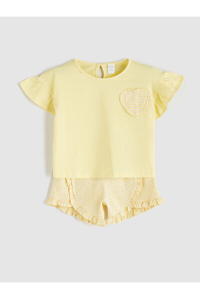 LC Waikiki تي شيرت وشورت للفتيات من Peak New Season مطبوع عليه قلب مكون من قط...