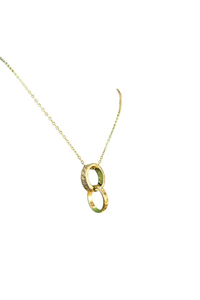 GOOG DESIGN Gold Necklace with Stone Double Ring Figure – Tarnish-Free Steel, Meaningful and Stylish Design